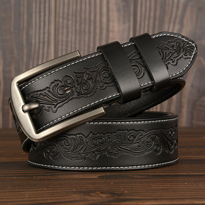 New carving process men's belt real cowhide leather personality casual jeans belt custom-made