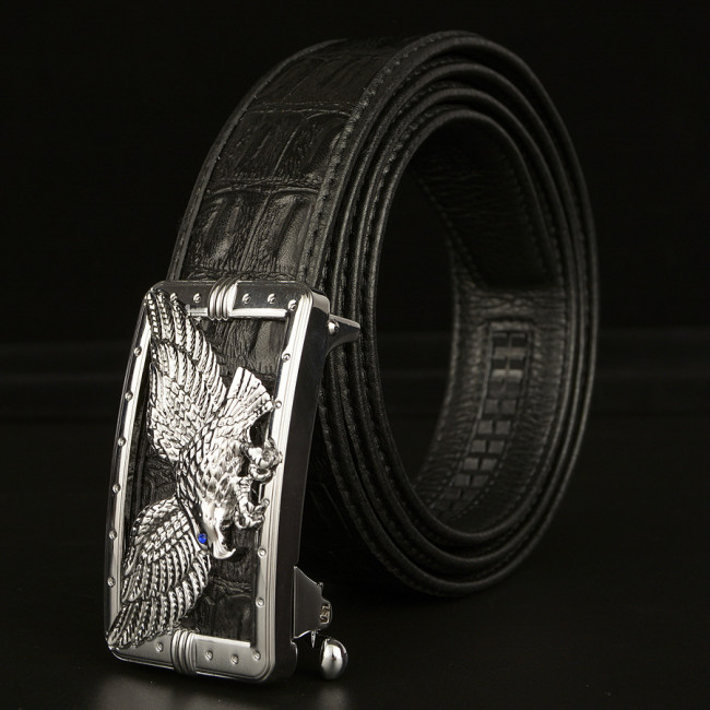 New eagle spread wings men's belt automatic buckle two floor leather crocodile belt real leather casual pants belt personality