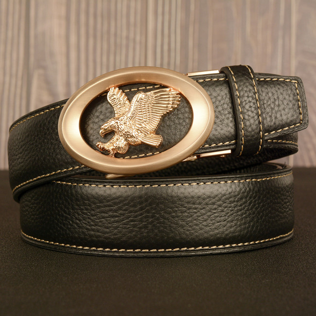 Eagle wings men's automatic buckle belt head layer cowhide leather fashion personality belt casual pants