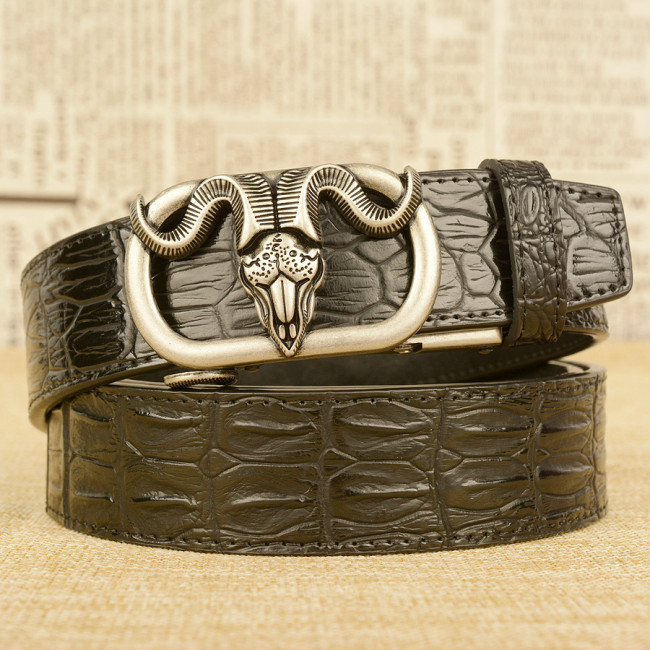 Belt spot sheep head automatic buckle men's belt real cowhide leather crocodile pattern personalized casual pants belt