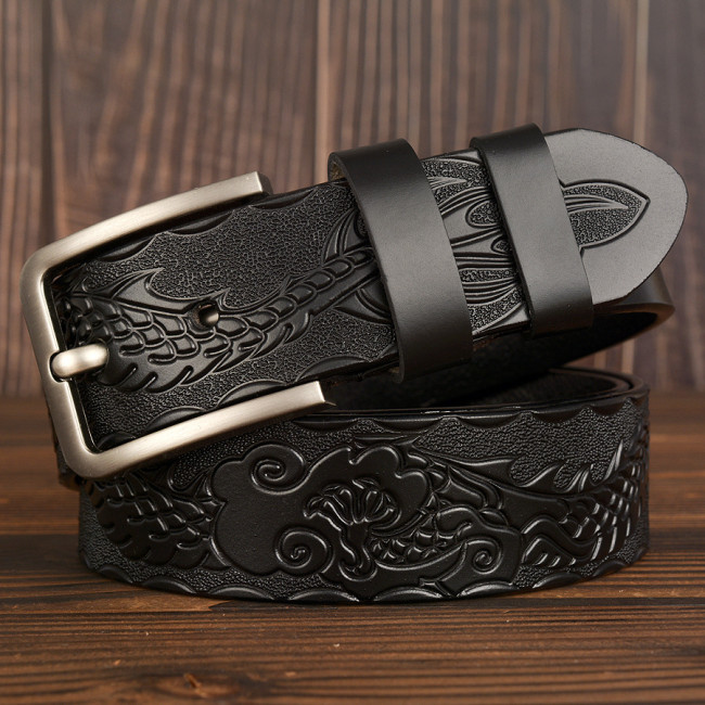 New dragon grain carved men's real leather belt personality casual pin buckle jeans belt male