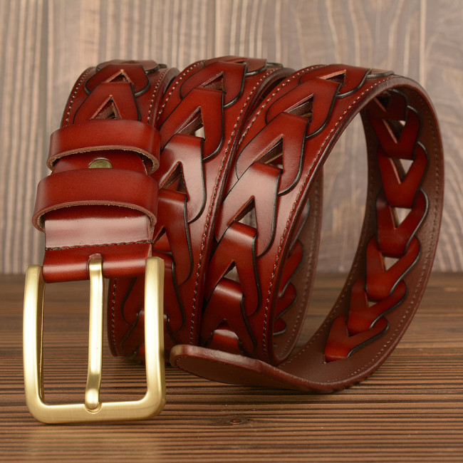 New real cowhide leather men's belt fashion personality woven belt cowhide casual men's belt gift