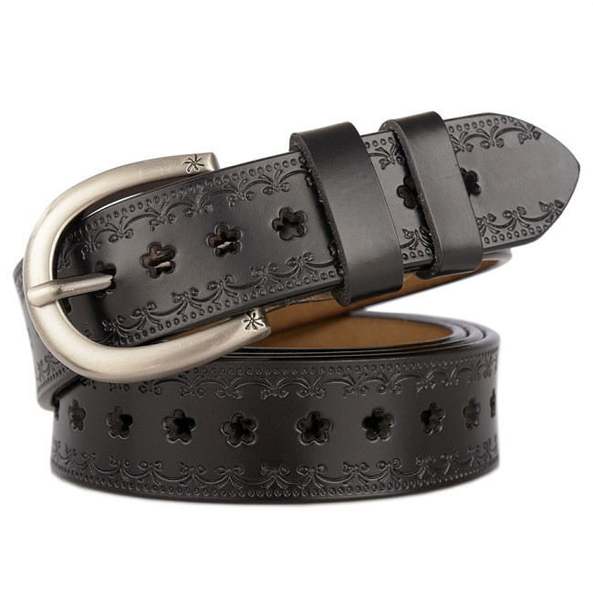 Hot selling fashion ladies' belt hollow out leisure versatile real leather belt women decorative pants belt students