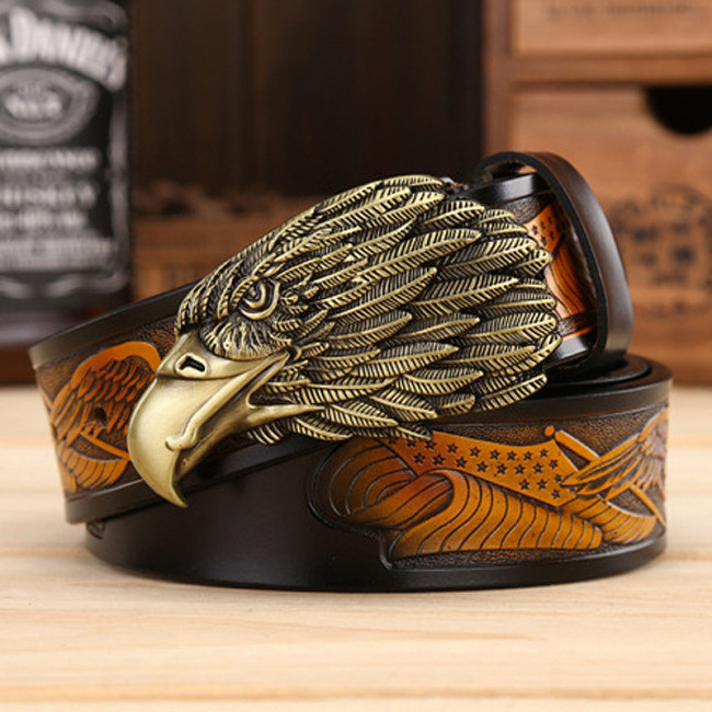 Chinese wind men's leather leather leisure eagle head real leather belt gift personality eagle belt