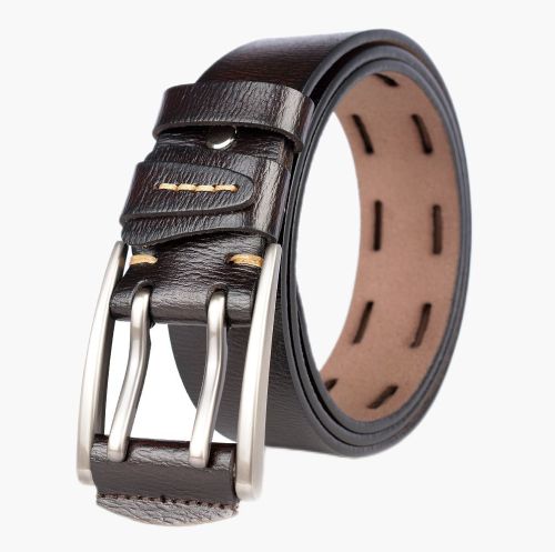 Real cowhide Men's belt casual belt personality Fashion double pin buckle jeans cowhide belt male