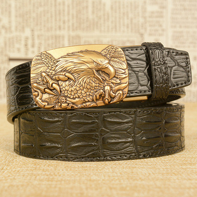 New Caw Eagle Auto buckle Men's Belt Real Leather Crocodile Vintage Belt Men's Leather Belt