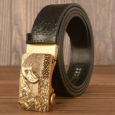 Vintage Eagle Automatic Button Belt Men's Crocodile Print Leather Men's Casual Belt Youth cowhide pants on the spot