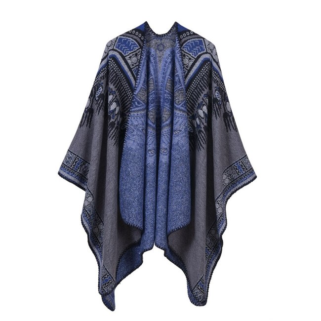 Abstract pattern thickening Ground Dual-use Double-Sided Shawl Cloak Womens Scarf Poncho Cape Poncho Blanket Wrap Coat Warm