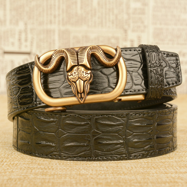 Belt spot sheep head automatic buckle men's belt real cowhide leather crocodile pattern personalized casual pants belt