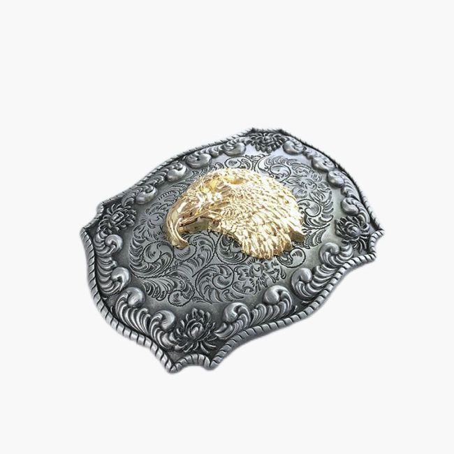 Plated Gold Large Size Western Cowboy Belt Buctton Eagle Head Cowboy