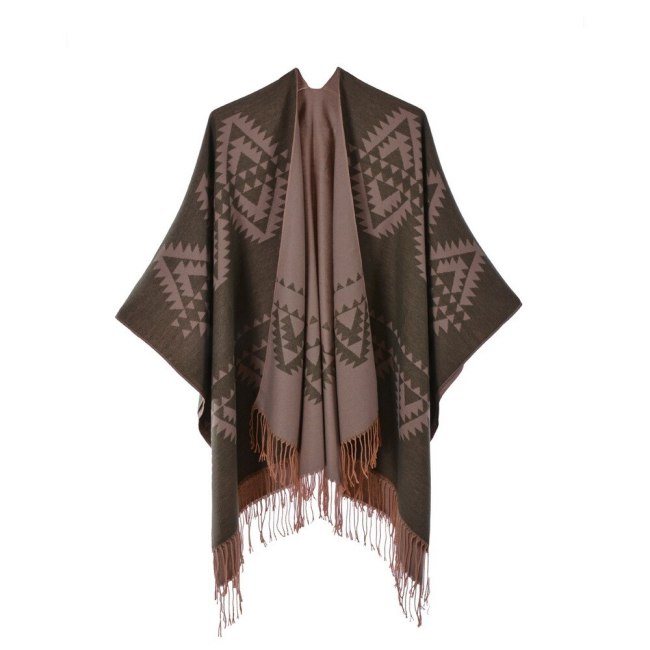 Geometric Embroidery Women Scarves Vintage Cardigan Winter Oversized Warm Blanket Fashion Office Lady Poncho Capes Mujer 2021