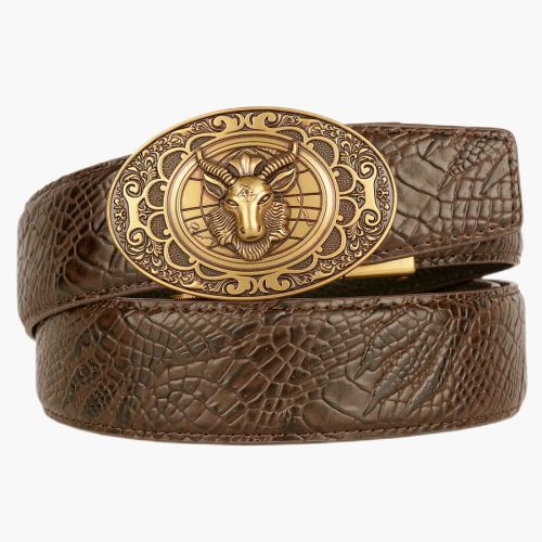 Fashion head layer cowhide leather belt Men's fashion young and middle-aged leisure belt sheep automatic buckle crocodile grain trouser belt