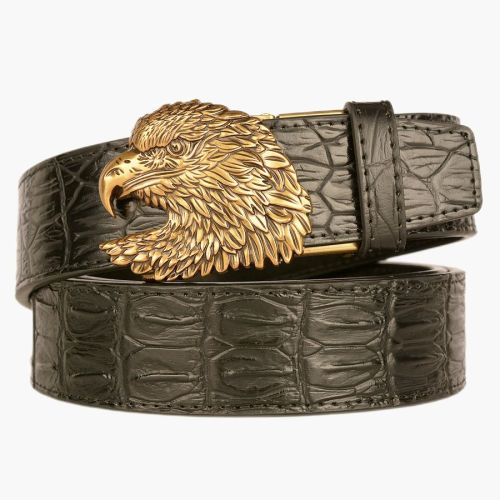 Crocodile Men's real cowhide belt personality vintage eagle head automatic buckle belt youth and middle aged belt
