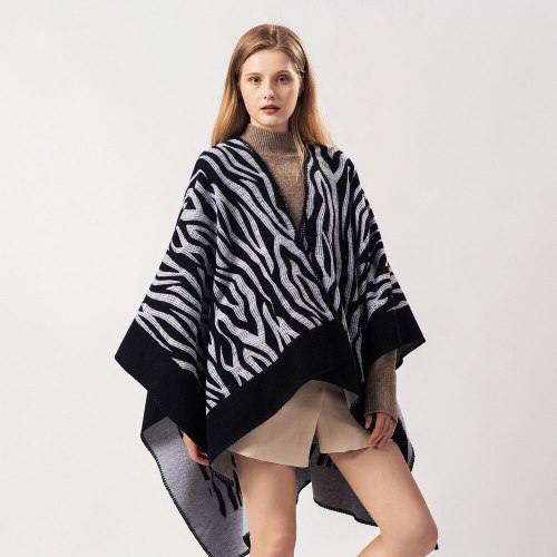 New European And American Style Fashion Geometric Color Imitation Comfortable Temperament Warm Poncho Shawl Scarf