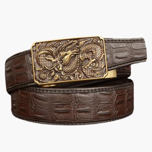 Vintage Wolf head automatic buckle men's belt real cowhide leather personality crocodile pattern casual belt men's fashion casual pants belt