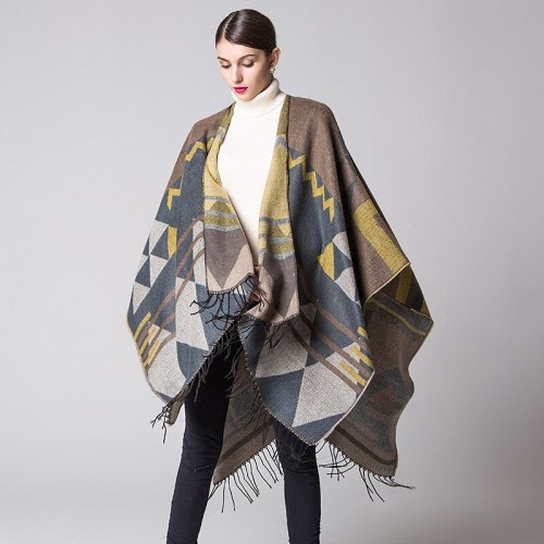 Women Bohemia Poncho Cape Tassels Lengthening Female Cashmere Capes High Quality O-neck Cape Shawl Cloak