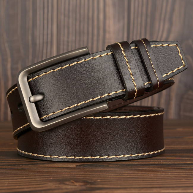 New casual pin buckle men's real leather belt car line trim belt with jeans belt