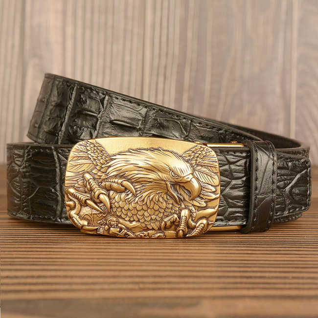 New Caw Eagle Auto buckle Men's Belt Real Leather Crocodile Vintage Belt Men's Leather Belt
