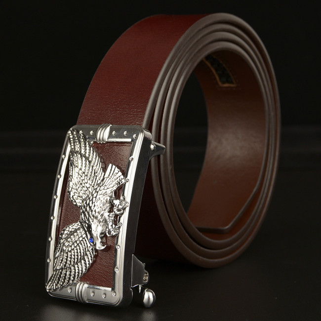 New eagle spread wings men's belt automatic buckle two floor leather crocodile belt real leather casual pants belt personality