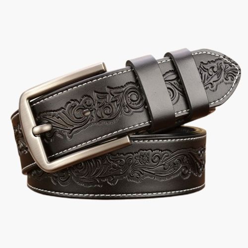 New carving process men's belt real cowhide leather personality casual jeans belt custom-made