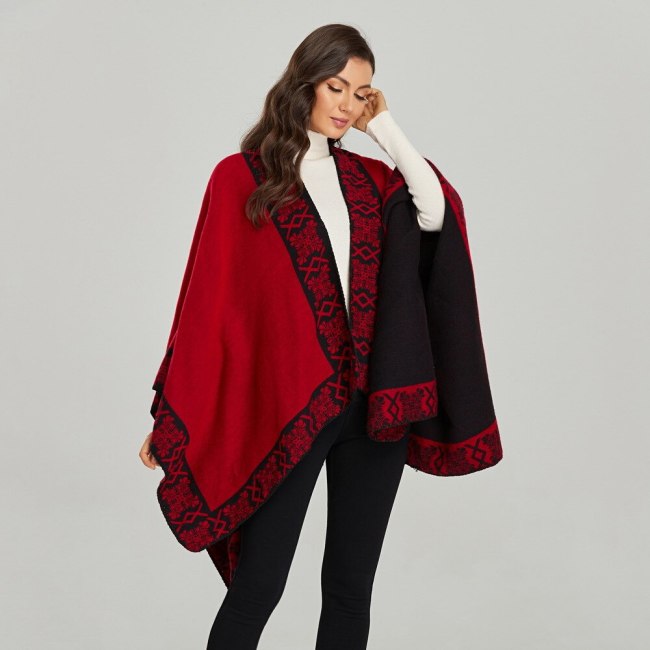 Women Reversible Scarves Vintage Solid Color Cardigan Lady Clothing Fashion Thickening Warm Pashmina Capes Printing In Side