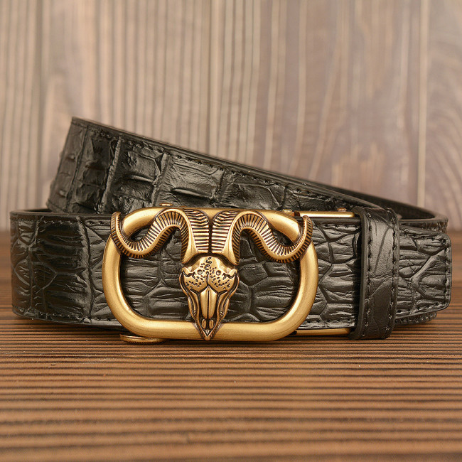 Belt spot sheep head automatic buckle men's belt real cowhide leather crocodile pattern personalized casual pants belt