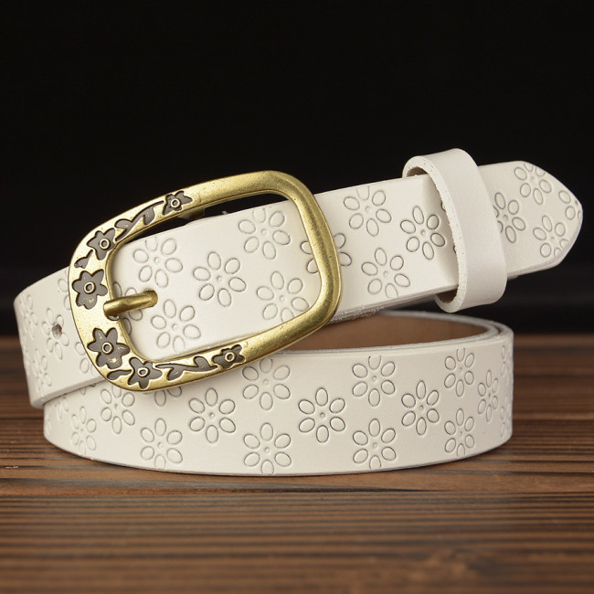 Casual needle buckle leather ladies belt fashion trend embossed real leather belt jeans with women