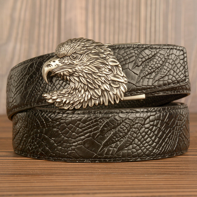 New head layer leather belt Men's retro eagle head automatic buckle real leather belt with jeans belt