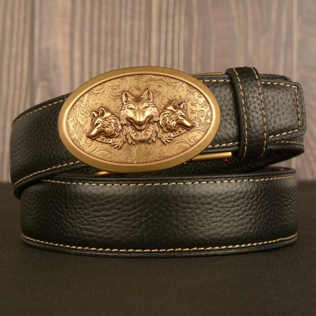 Head layer cowhide men belt leather vintage automatic buckle youth Jans belt youth casual belt