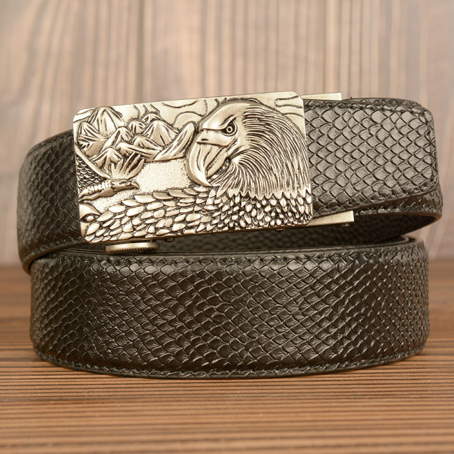 Casual Business Head Leather Leather Belt Eagle Auto buckle Belt Personality Men's Crocodile Print Vintage Tape