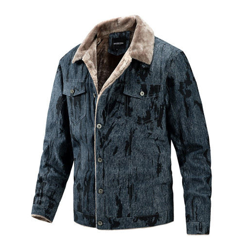 Sherpa Lined Turn Down Collar Thicken Fleece Jacket for Men