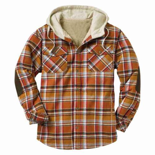 Thickened Warm Men's Shirt Jacket Autumn Winter Plaid Hooded Jacket & Coat