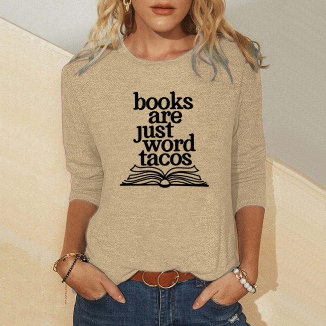 Women's Long Sleeve Books Are Just Word Tacos Book Pattern Pullover