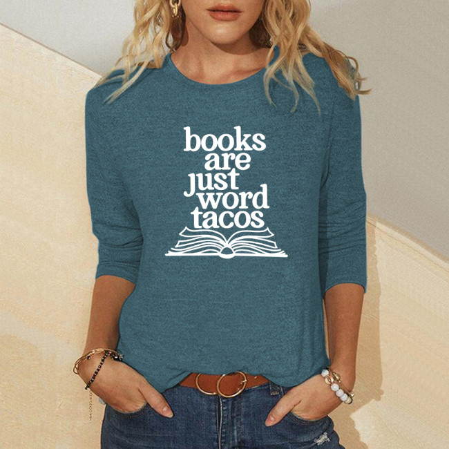 Women's Long Sleeve Books Are Just Word Tacos Book Pattern Pullover