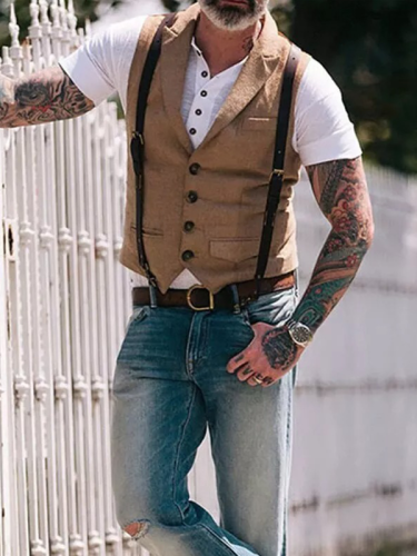 Suit vest mens Business Casual vest men Slim Retro Waistcoat for Men Wedding European Style Brand Men's brown vest