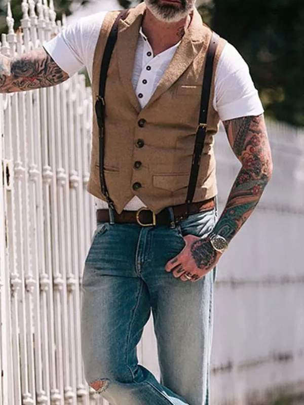 Suit vest mens Business Casual vest men Slim Retro Waistcoat for Men Wedding European Style Brand Men's brown vest