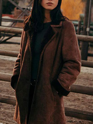 Kelsey Asbille Tv Show Monica Dutton Brown Cowgirl Trench Suede Coat with Pocket