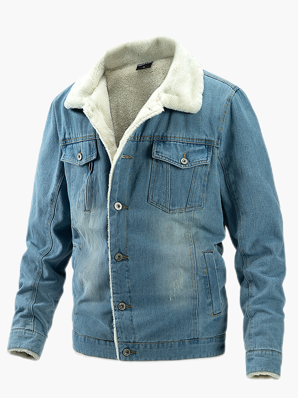 Kayce Dutton Blue Denim Jacket Winter Plus Fleece Warm Jacket Sherpa Lined Turn Down Collar for Cowboy