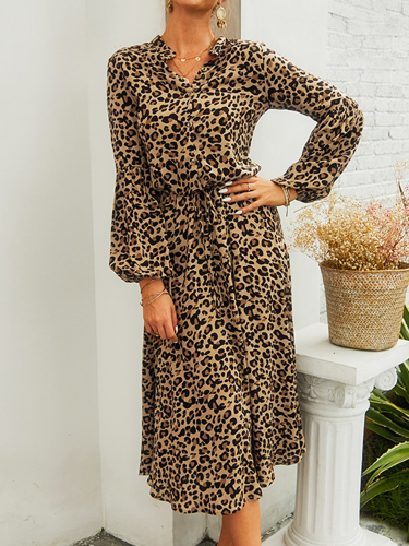 Beth Dutton Inspired Women Cheetah Dress Long Sleeve Autumn Winter Hot Western Dress