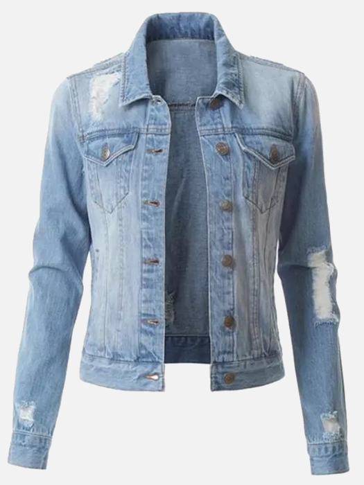 Cowgirl Denim Coats Fashion Ripped Hole Cool Button Coat Women's Demin Jacket