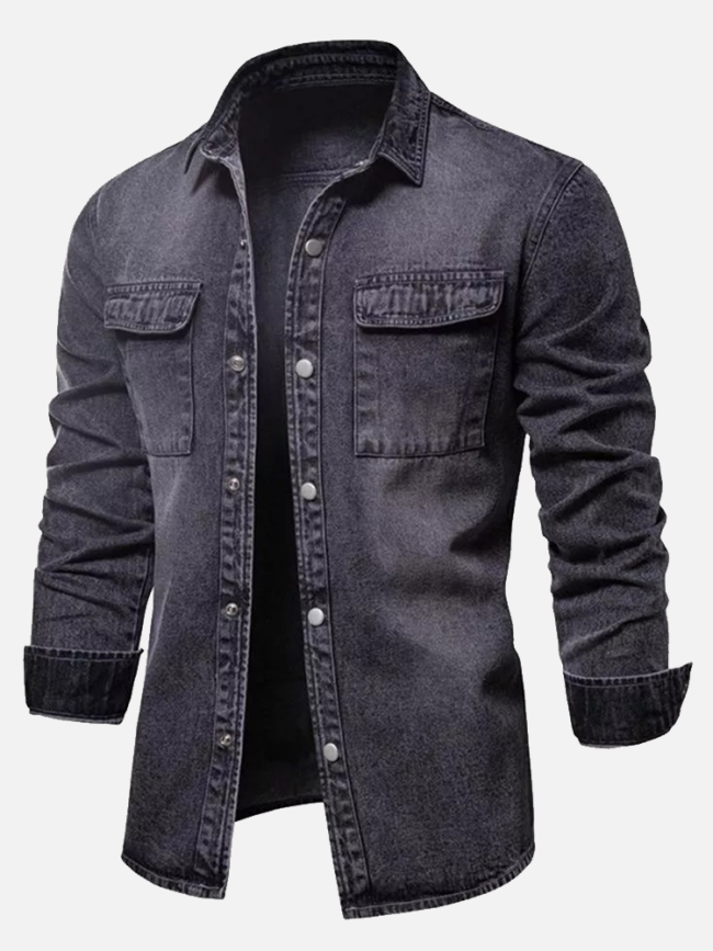 Fashion Retro Lapel Washed Effect Denim Jacket With Chest Pockets