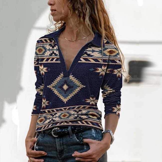 Cowgirl Style V Neck Long Sleeve Women's Shirt Western Lover Wear