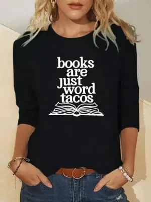 Women's Long Sleeve Books Are Just Word Tacos Book Pattern Pullover