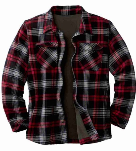 Men's Patch pocket Plaid Long Sleeve loose Plush thickened coat