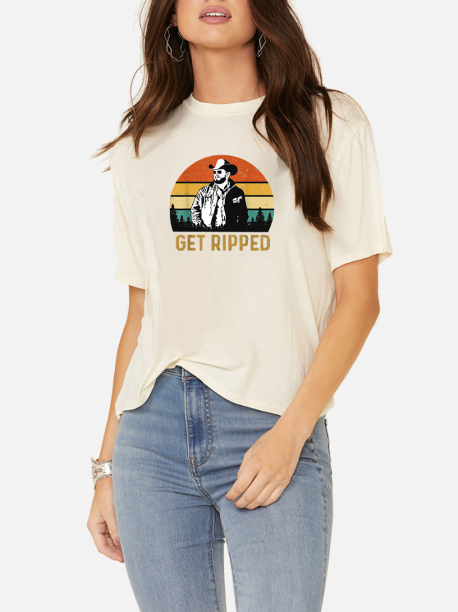 100% Cotton Rip Wheeler Image Get Ripped Slogan Loose Casual Wear Tee With Oversize 5XL For Women