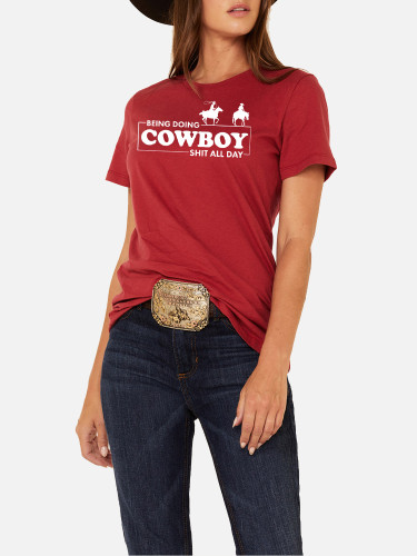 Women's 100% Cotton Being Doing Cowboy Shit All Day Loose Casual Wear Tee With Oversize 5XL