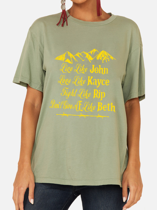 Women's 100% Cotton Live Like John Love Like Kayce Fight Like Rip Don't Give Af Like Beth Loose Casual Wear Tee With Oversize 5XL