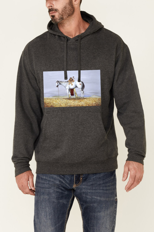 western outfit ideas men & horse picture print hoodies for men