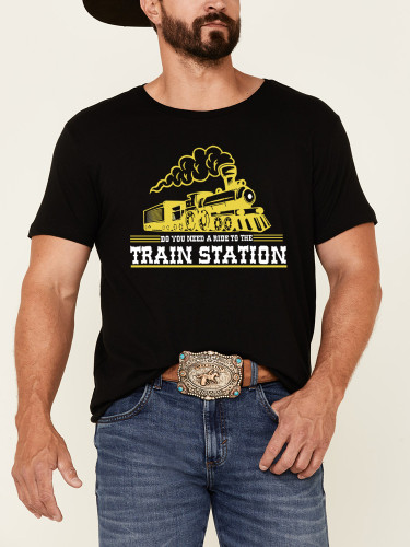 100% Cotton T Shirt Take Him to Train Station Loose Casual Wear Tee With Oversize 5XL For Men