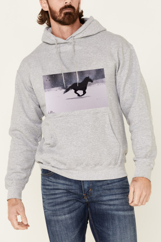 western style outfits running horse in snow string hoodies for men
